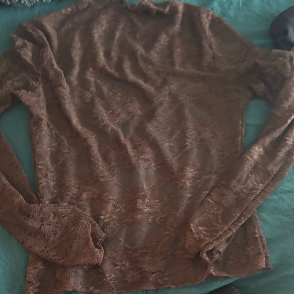 SHEIN Elegant Brown Lace Long Sleeve Top